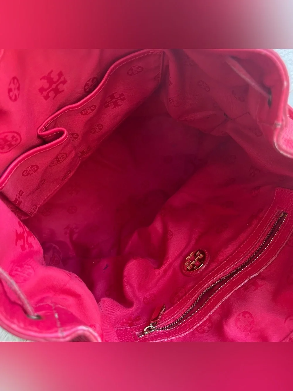 TORY BURCH Hot Pink Amanda Marion Drawstring Large Backpack Shoulder Bag